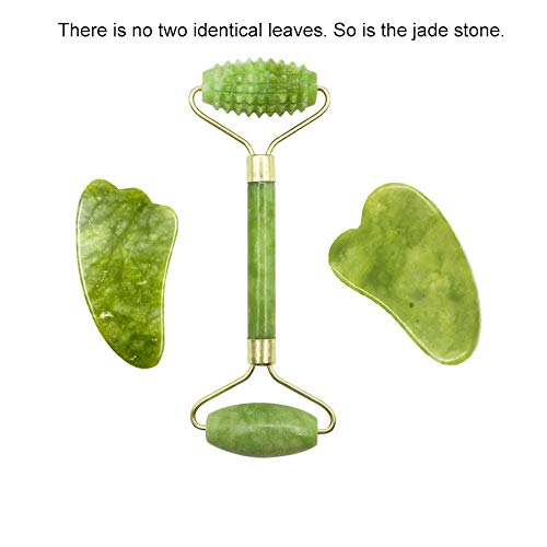KKcare Conjunto de pedras de jade Rolo de jade e 2 raspadores de Gua Sha Ferramentas de massagem par