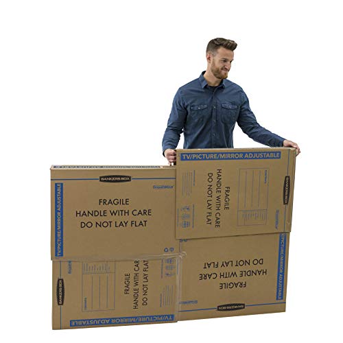 Image of Bankers Box SmoothMove Moving Boxes for Pictures and Mirrors Adjustable, 40 x 60 x 4 Inches, 3 Pack (7711401) | Protect TVs, mirrors, and framed art with rigid moving boxes sized for flat, fragile items.