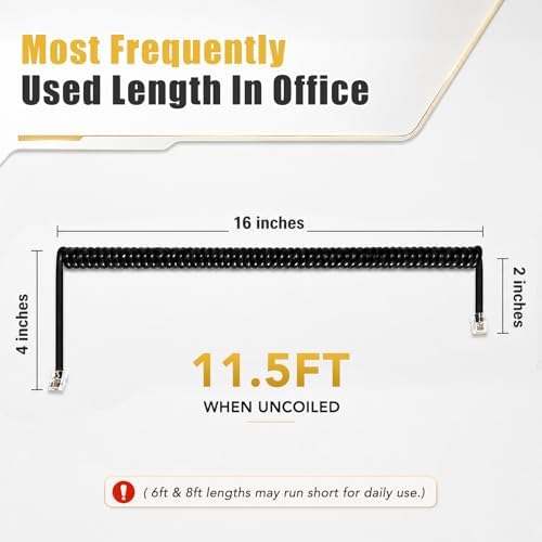 Comtrue Telephone Cord, Phone Cord, handset Cord, Black, 2 Pack, Universally Compatible - 2
