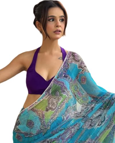 BE4ME.COM Alia Bollywood Party Wear Saree Designer Celebrity Inspired Saree for Women Weddings and Parties (Sky Blue)