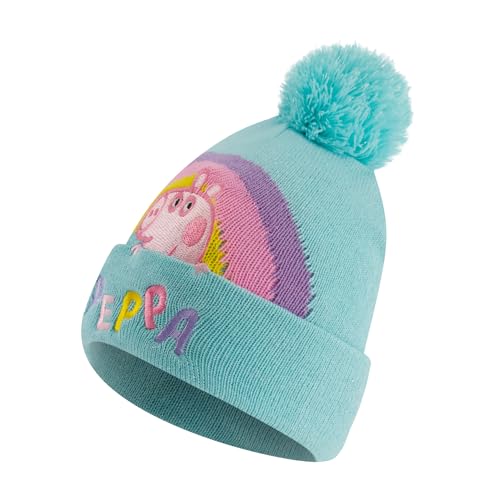 Peppa Pig Kids Beanie Hat and Gloves Set, Toddler Cuffed Winter Knit Cap with Pom and Matching Mittens, Teal Blue, One Size4
