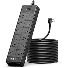 24 Widely Outlets Extension Cord 15 Ft NTONPOWER 15A/1875W Power Strips with Surge Protection 4000J,Black Extension Cord Surge Protector with 4 USB Ports2 USB C, Wall Mount Holes for Home, Office