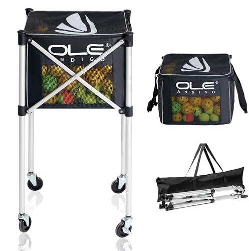 OLE ANDIGO Pickleball Cart,Tennis Balls Hopper,Can Holds 180 Pickleballs or 210 Tennis Balls,Lightweight Ball Cart with Wheels,Pickle Ball Equipment,Ball Caddy for Training Travel