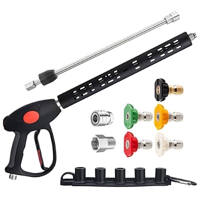 M MINGLE Replacement Pressure Washer Gun with Extension Wand, M22 15mm or M22 14mm Fitting, 5 Nozzle Tips, 40 Inch, 4000 PSI