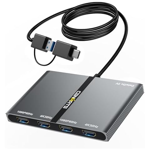 CENMATE USB A/C 3.0 to 4xHDMI Adapter Support Mirror/Extend Mode Compatible with Mac/Win,5-in-1 USB C Docking Station(4K30Hz x2+1080P60Hz x2+Type C 3.0), 4 Monitor Docking Station with 4 HDMI Cover