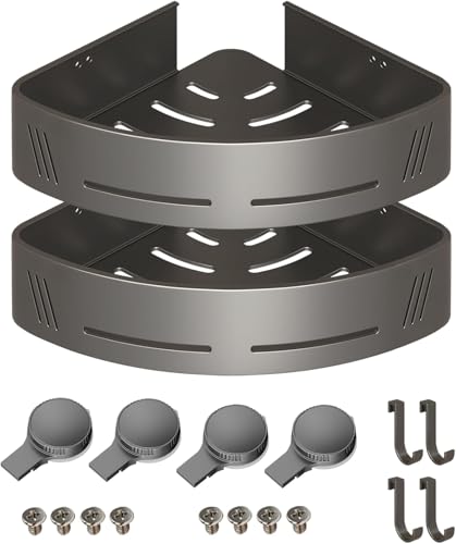 PHX Grove Corner Shower Caddy 2-Pack Suction Cup Shower Organizer with Hooks No Drilling Rustproof Aluminum Floating Wall Shelf Gun Grey Triangular (Triangular)