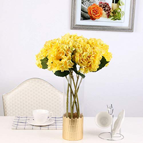 FagusHome Kunstbloemen 4 Stuks Zijden Hortensia Bloemen Boeketten Nep Hortensia Stengels voor Thuis Bruiloft Decoratie (Geel) - Afbeelding 4