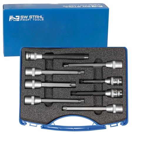 SW-Stahl 04900L Schraubendreheinsätze, 1/2, 8-teilig I Schraubendreher Einsatzsatz I 8-teiliges Bit-Set I Vielzahn-Bitsatz I Spezial-Bitsatz Chrom-Vanadium