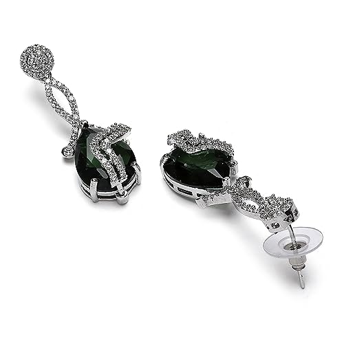 Rhodium-Plated American Diamond Drop Earrings