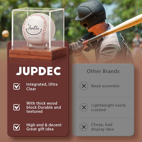 image for JupDec Baseball Display Case 4 Pack, Clear Cube Baseball Holder with W