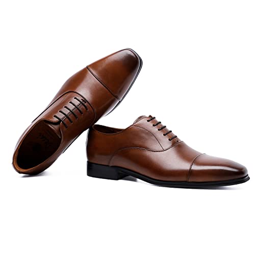 Desai Männer Casual Formal Business Lace Up Echtes Leder Oxfords Schuhe für Hochzeit oder Büro, 46 EU / 46 CN, Braun