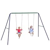 Outsunny Altalena per Bambini 3-8 Anni con 2 Seggiolini e 4 Picchetti, Altalena Doppia da Giardino in Metallo, 269x160x180 cm, Multicolore