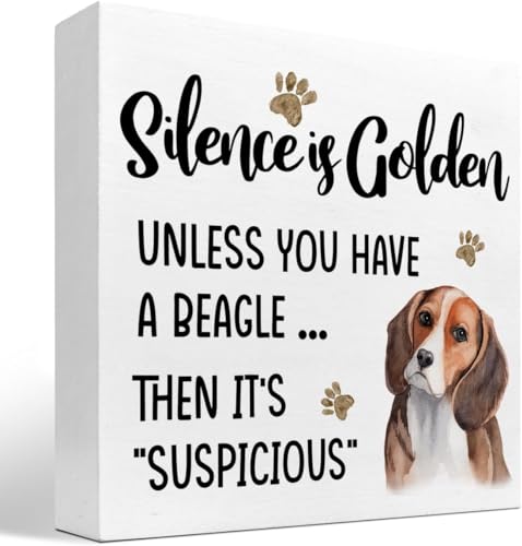 Image of Silence is Golden Unless You Have a Beagle Dog Wood Box Sign Desk Decor Funny Dog Quote Wooden Block Plaque Sign for Dog Lover Home Living Room Shelf Table Desk 5x5 Inch