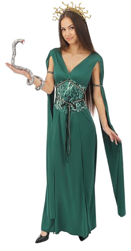 P'tit Clown - Déguisement Médusa Adulte - Costume Déesse Grecque pour Femme - Tenue Carnaval, Halloween, Cosplay, Fête Costumée, Évènement à Thème - Vert (L-XL)
