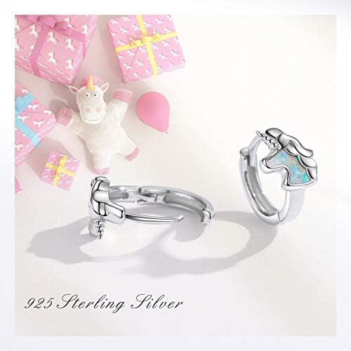 Unicorn Hoop Earrings 925 Sterling Silver Opal Unicorn Earrings for Girls Unicorn Jewellery for Women Kids