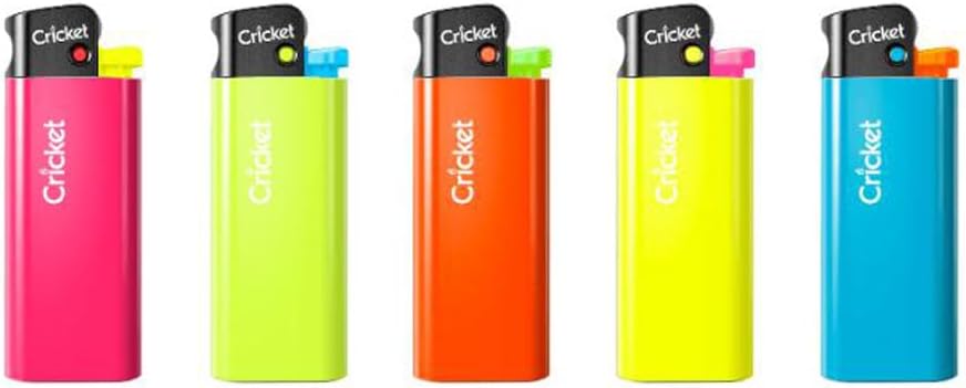 Cricket Nylon Pocket Lighter Mini Fluorescent Disposable, Pack Of 5