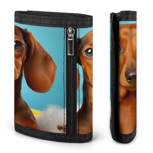 Dachshund Dog Trifold Wallet for Men - Money Clip Slim Wallets with Multiple Card Slots Minimalist Small Front Pocket Wallet for Everyday Carry3
