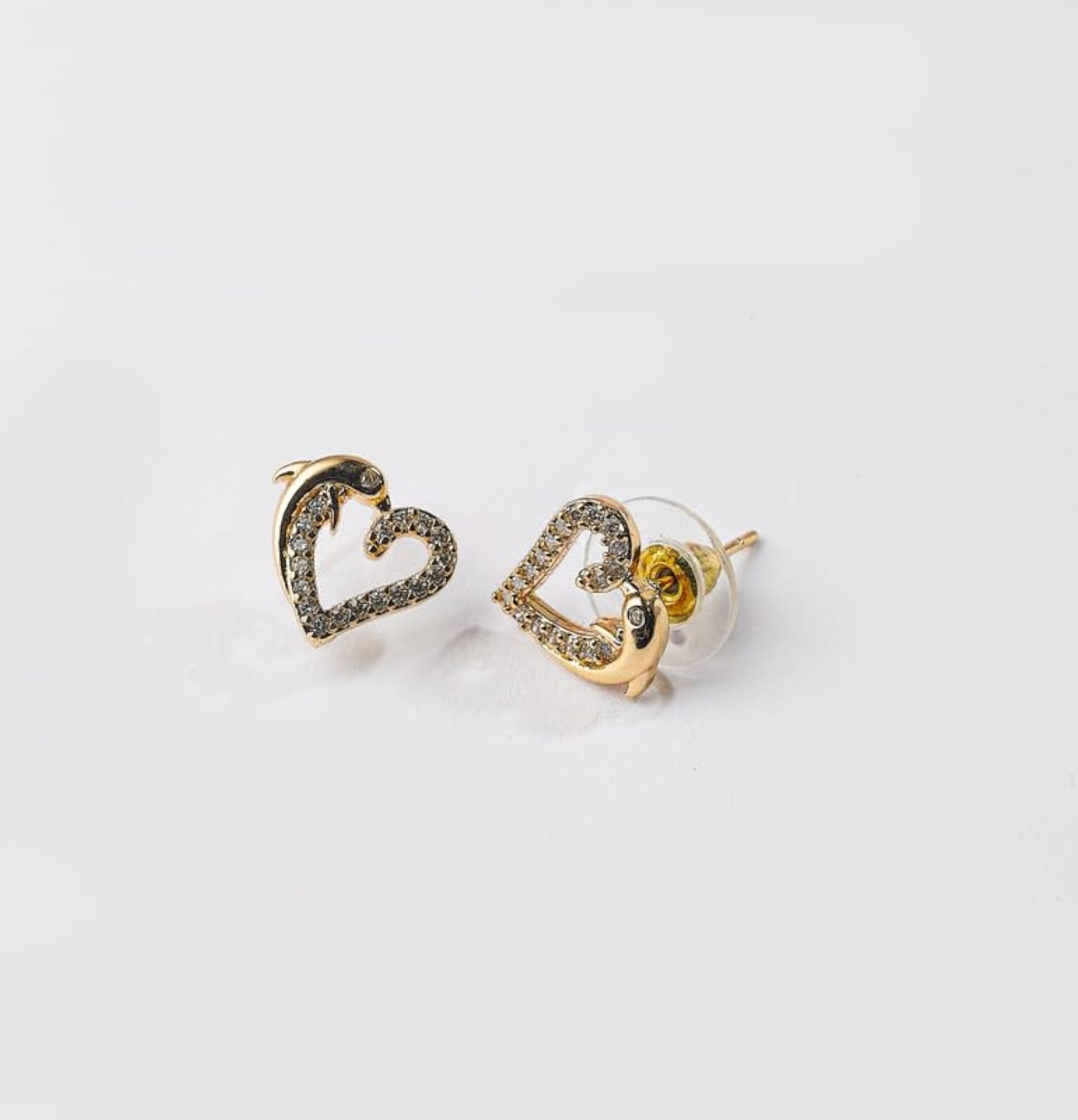 Women's Rose Gold Plated CZ Heart Shaped Stud Earrings