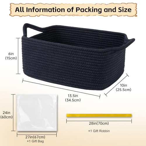 Image of OIAHOMY Woven Basket, Gift Basket Empty with Gift Bags and Ribbons, Rope Baskets for Baby Showers, Storage Baskets with Handles for Nursery, Pet Toy Organizer - Navy Blue