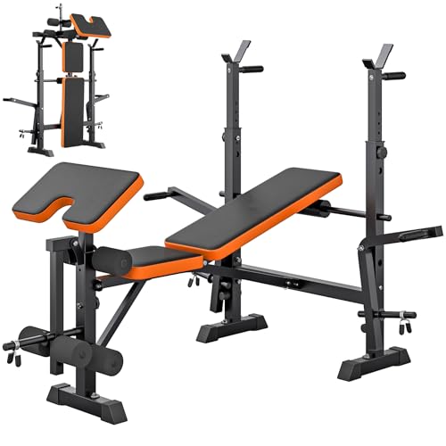 600lbs Weight Bench Adjustable Bench Press Set with Squat Rack, Olympic Workout Benches with Leg Developer Preacher Curl - Image 2