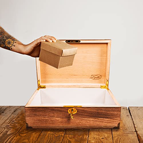 Burned Storage Keepsake Box With Key Locking - Wooden Storage Box With Chamois Leather Lining - Large Gift Box With Hinged Lid - Wood Decorative Storage Box With Lid (Burned) #TOP4