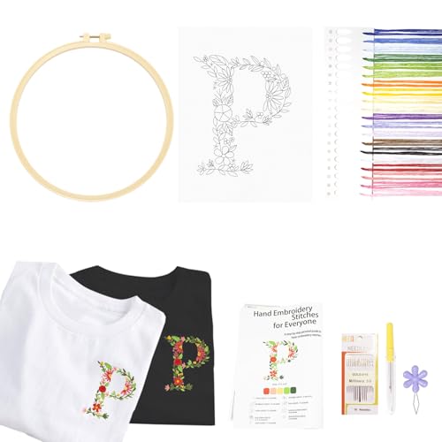 Image of Topapfo Alphabet Letter P Stick and Stitch Embroidery Kit for Clothes, Beginners Embroidery Pattern Stabilizers Water Soluble for Clothing Jeans T-Shirts Tote Bags
