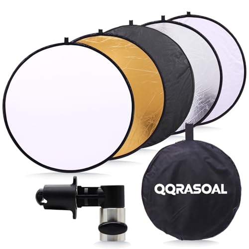 QQRASOAL Light Reflectors for Photography 51inch/130cm 5 in 1 Large Photography Reflector Collapsible Multi Disc with Clip for Studio Photography Lighting Reflector and Outdoor Lighting