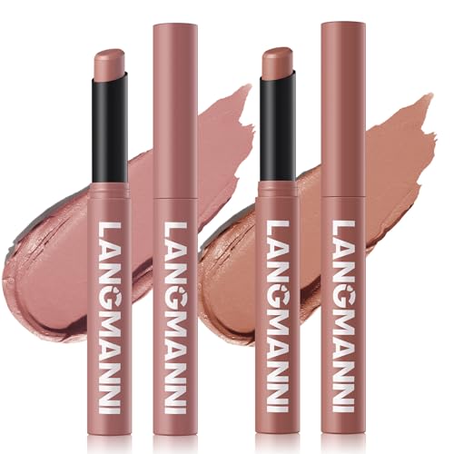 Jolilab 2Pcs Velvet Matte Lipstick Nude Matte Soft Dark Color Stick High Pigmented Long-Lasting Waterproof Lip Stick Lip Balm Beauty Cosmetics Gift for Women（01#+02#