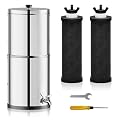 Gravity-Fed Water Filter System with 2 Black Filter Elements, NSF/ANSI 42 Certification, Provides Clean Refreshing Water at Home, Camping, RVing, Off-Grid, Emergencies, 2.25G,304 Stainless-Steel