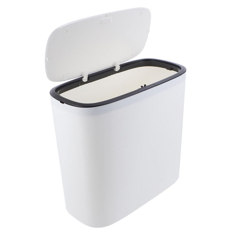 Alipis Small Trash Can, 2.6 Gallon Waste Bin with Press Top Lid, Slim Garbage Can Plastic Wastebasket for Bathroom, Kitchen, Bedroom, Home, Office, Laundry (White, 10L)