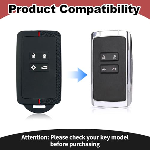 2 Pcs Car Key Cover for Renault, TPU Silicone Car Key Cover Case with Keychain, 4 Button Design Key Fob Holder Compatible with Captur Megane Koleos Twingo Kangoo Talisman Dacia Espace(Black Red) - Image 3