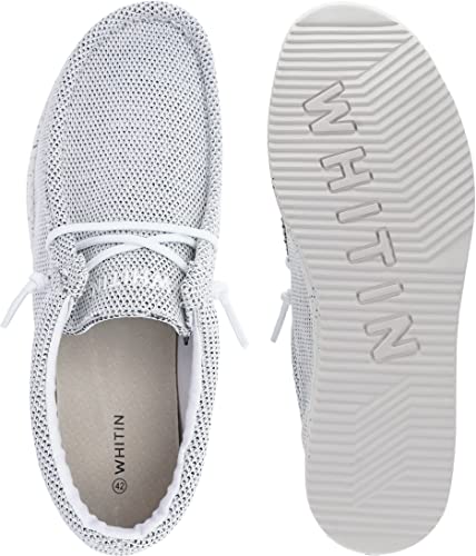 Whitin Men's Casual Stretch Loafers Slip-On Woven Boat Shoes Fashion Deck Sneakers Size 10 Comfortable Sox Laces Up Wide Width Moc Toe Slide Flat Arch Support Tennis Walking Male Grey White 43 #TOP5