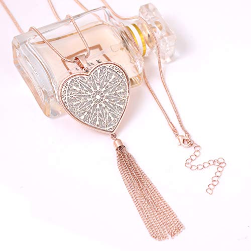 MOLOCH Long Necklaces For Woman Disk Circle Pendant Necklaces Tassel Fringe Y Necklace Set Statement Pendant (heart-shaped-rose gold) - Thumbnail 5