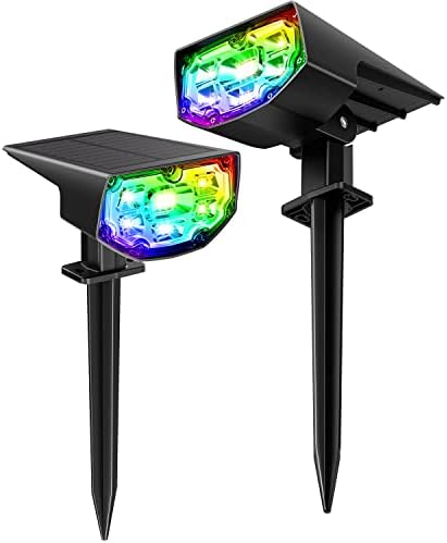 Solar Outdoor Lights, Solar Lights Outdoor Waterproof IP68 Multicolor 13 Modes, RGB Solar Spot Lights Outdoor, Auto On/Off Solar Landscape Lights 2-in-1, for Yard, Garden, Pathway, Flag, 2 Pack