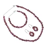 QNAVIC Natural Raw Ruby Gemstone Crystal Chips Nuggets Beads Handmade Jewelry Set For Women, Healing Chakra Crystal, Birthstone Rhodium Plated 925 Sterling Silver (Pack of 3)