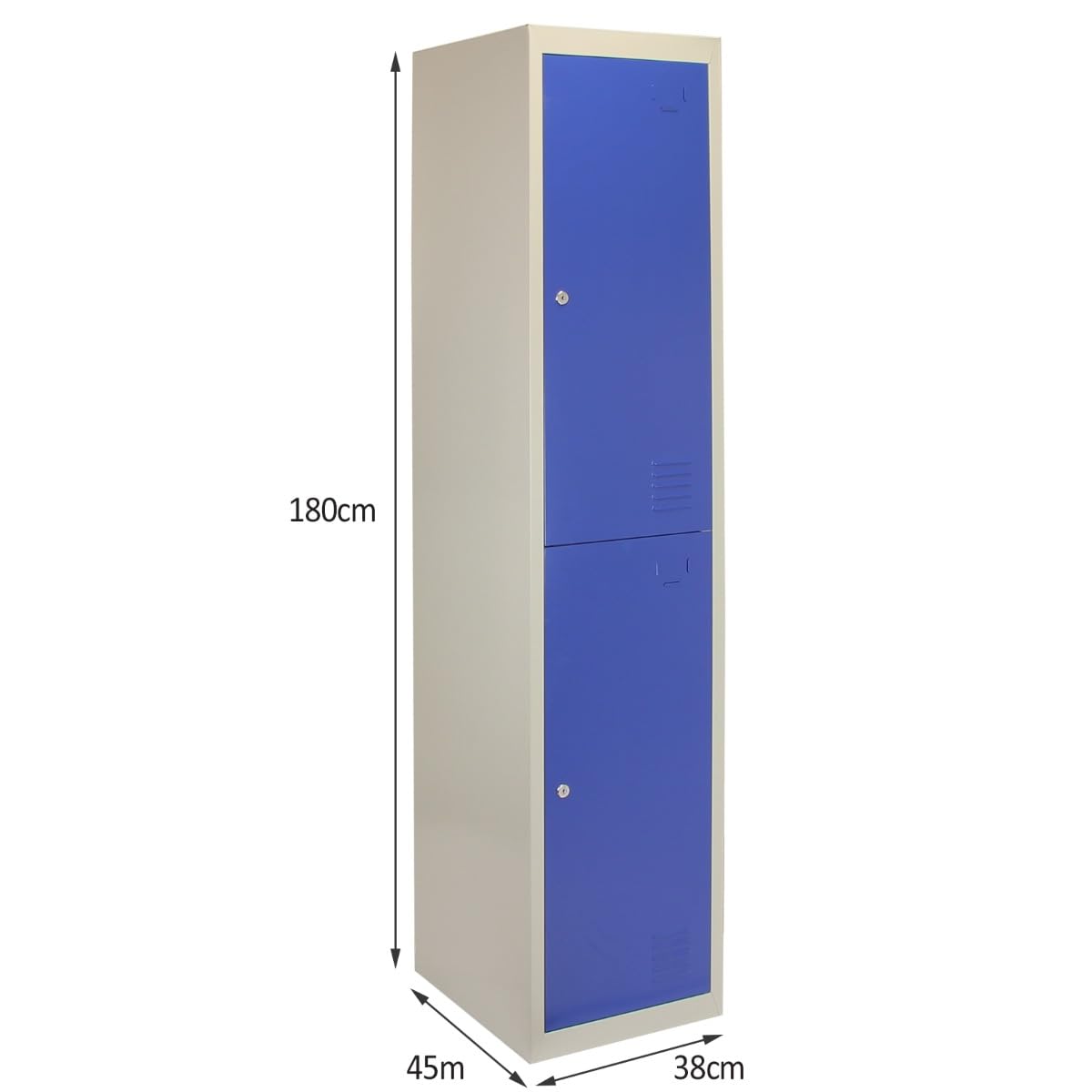 Szafka montażowa z 2 drzwiami niebieskimi 45cm x 38cm x 180cm ze stali do szkół, siłowni i szatni