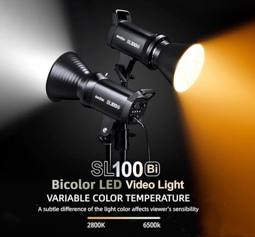 Image of Godox SL100Bi 100W Bi-Color LED Video Light - 32,100 Lux@1M, 2800K-6500K, CRI 96+, TLCI 97+, Bowens Mount, 11 FX, App & Remote Control, Silent Studio Bright Lighting for Video & Photography