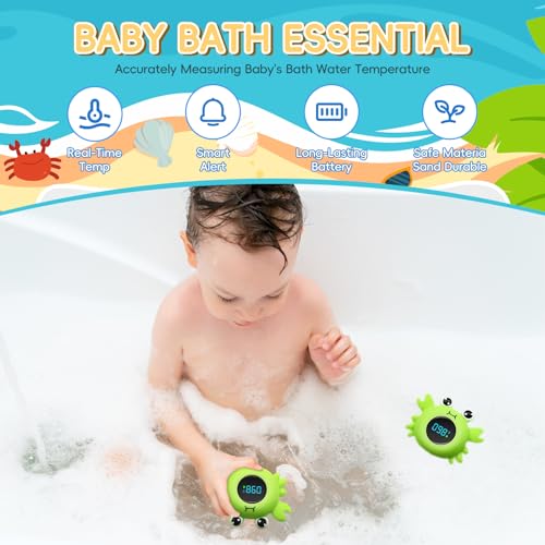 Image of b&h Baby Bath Thermometer, Crab Floating Water Temperature Thermometer | LED Display Screen, Water & Room Temp Thermometer for Infants, Color-Coded Alerts, Safety Floating Bath Toy
