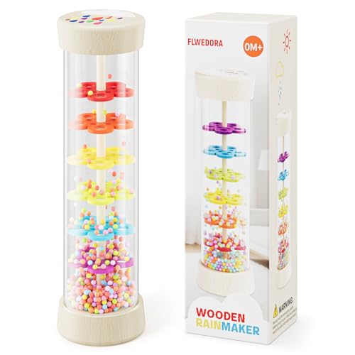 Flwedora Rainmaker Toy,Montessori Toys for 0+ Year Old,Baby Wooden Sensory Development Toy,Christmas Birthday Gift for Baby Infant-7.7 Inch