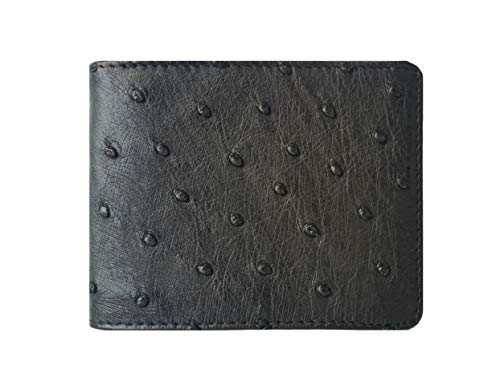 Men's Genuine Ostrich Skin Leather Bifold Wallet - RFID blocking Black
