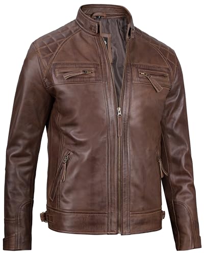 Image of Blingsoul Stylish Black & Brown Cafe Racer Leather Jacket For Men - Real Lambskin Leather Motorcycle Jacket Mens