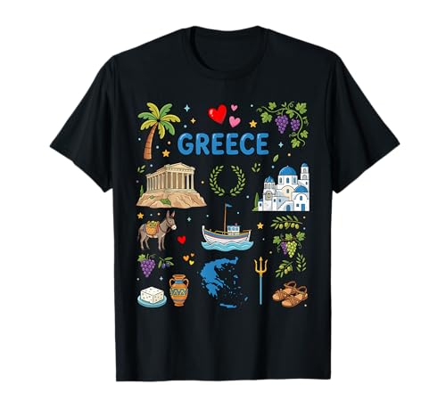 Grecia Mapa Cultura Mediterránea Viajes Gráfico Camiseta