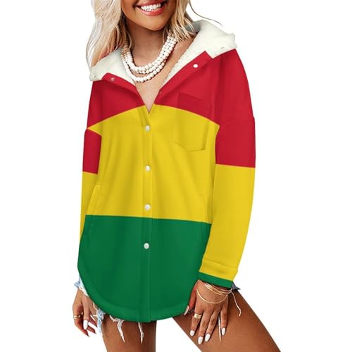 Veste polaire femme longue jaune à capuche et motif drapeau bolivien
