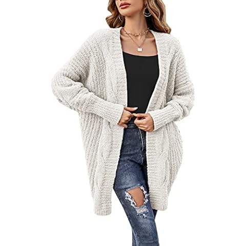 kinstell Womens Chunky Plush Cardigan Cable Knit Oversized Open Front Boyfriend Batwing Long Sleeve Fuzzy Sweaters Cardigan Cover