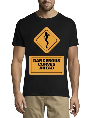 T-shirt dangerous curves ahead en coton doux col crew neck noir confortable