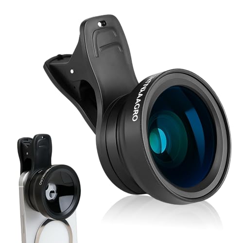 Objetivo para movil Universal 2 en 1, Macro 12,5X para movil, Objetivo Gran Angular de 0,45x Lentes Macro y Gran Angular para la mayoría de Smartphones,Compatible con iPhone, Android, Samsung Galaxy
