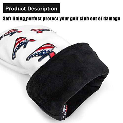 Golf Wood Head Covers Driver Cover 3 Wood Headcover Hybrid Head Covers Embroidery White USA American Flag Birdie Design Golf Club Headcovers Leather Hand-Made Wood Head Cover for All Golf Clubs by Aliennana - Used condition - Image 5