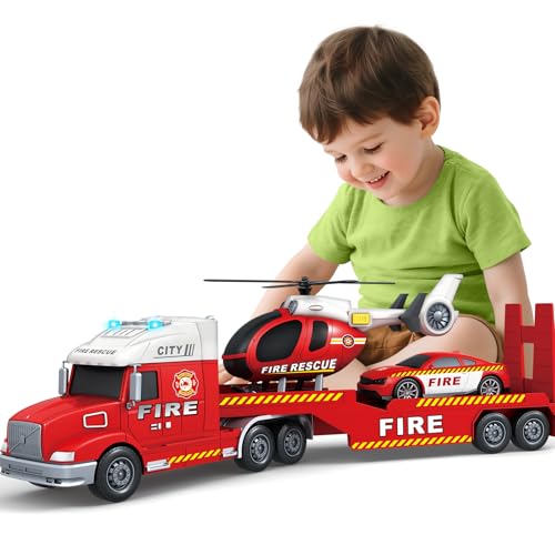 With Racing Car And Helicopter, Semi Vehicle Brithday For 3 4 5 6 7 Boys Girls