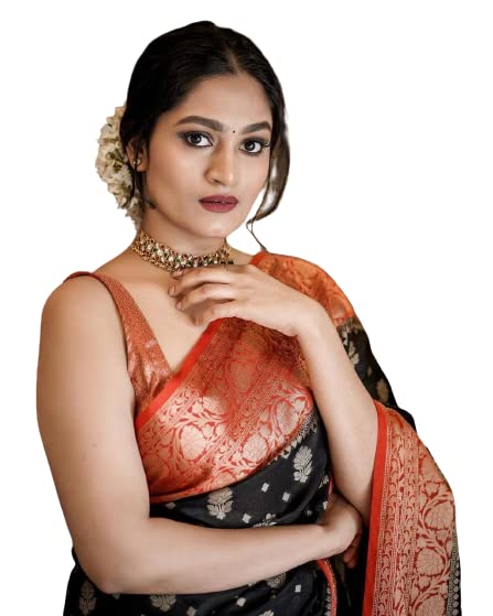 Flosive Women's Present Banarasi Soft Lichi Silk Saree Beautiful Jacquard Rich Pallu Design Work Zari Woven Kanjivaram Silk Style Saree With Soft Lichi Silk Blouse Piece Ayn Royal Look