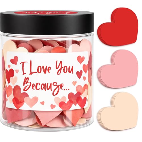 Musemory I Love You Because Jar Father Day Gifts 60 Blank Heart Notes Love Notes Birthday Gifts for Mom Women Wife Grandma from Son Romantic Personalized Gift for Wife Husband